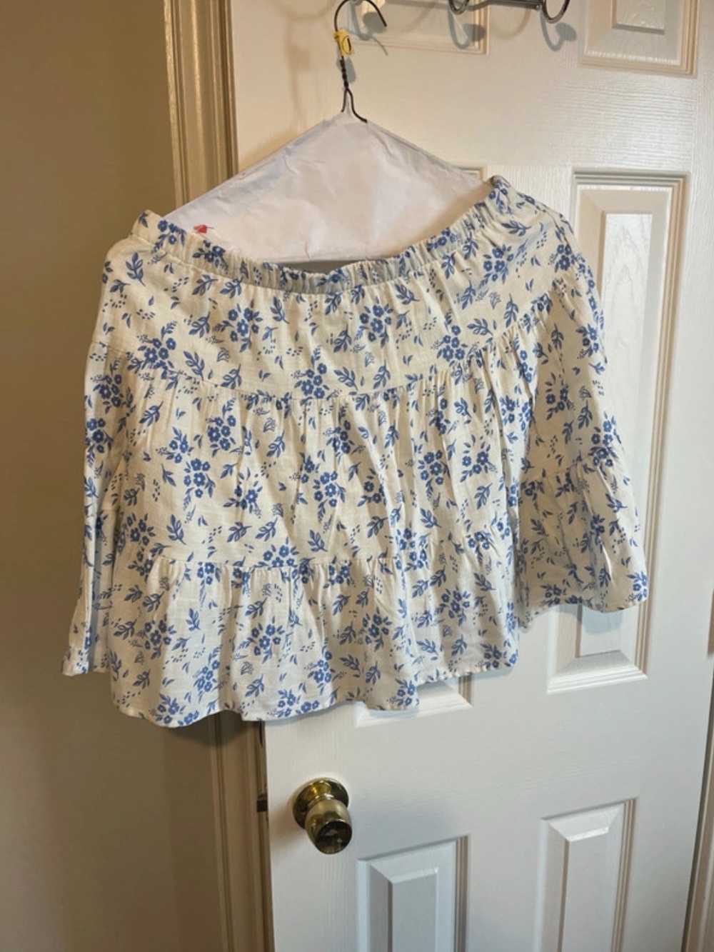 Sincerely Jules Cream Skirt with Blue Floral Print